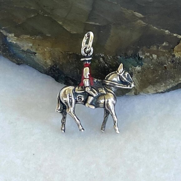 VTG  Sterling Silver 925 3D Red Enamel RCMP Police Riding Horse Charm Pendant - Picture 13 of 16